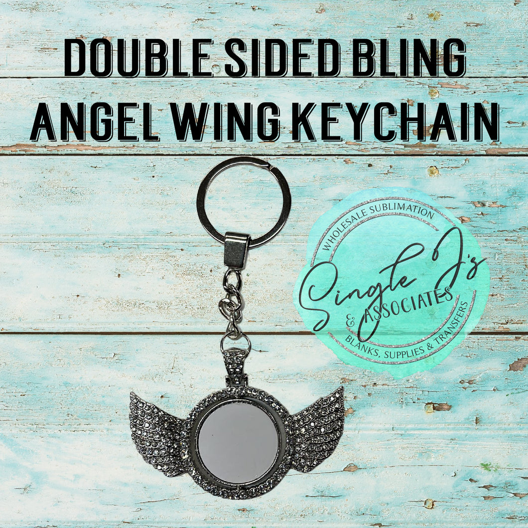 Double sided bling angel wing keychain